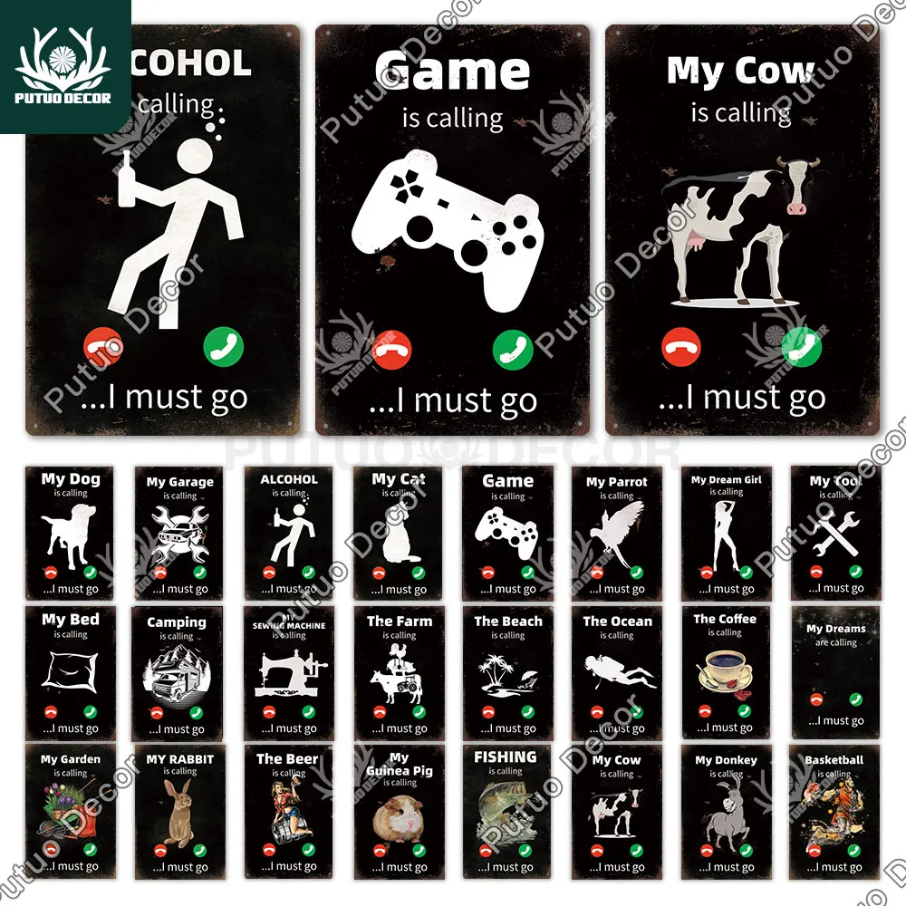 

Putuo Decor Is Calling Plaques Metal Vintage Tin Signs Game Room Wall Art Decor Gamer Coffee Man Cave Incoming Call Decoration