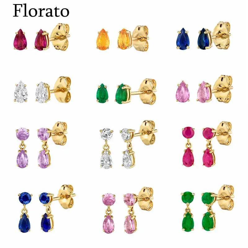 

925 Sterling Silver Ear Needle Colorful Crystal Stud Earrings For Women Exquisite Water Droplets Jewelry Fashion Birthday Gifts