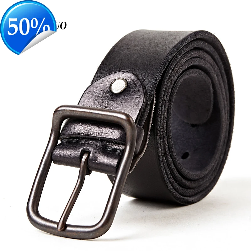 3.8CM Top Quality Luxury Real Genuine Leather Belt Men Vintage Male Jeans Strap Black Color Wide Strapping Waistband