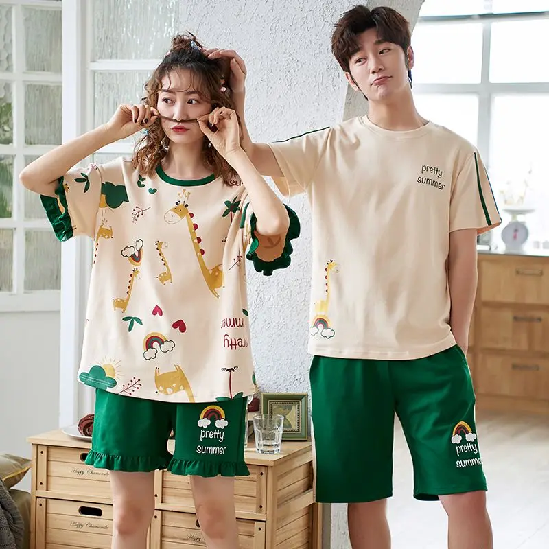 1 The new summer 2023 couples with short sleeves pajamas woman pure cotton suit the man leisure leisure wear thin model
