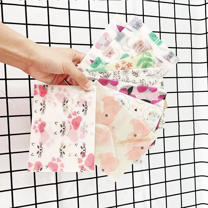 

20packs wholesale Color translucent sulfuric acid paper handmade envelopes Kawaii animal Envelope Message Card Letter Gift DIY