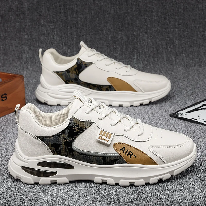 

2022 New Men Sneakers Spring New Street Style Youth Leather Patchwork Casual Sport Shoes Lace-up Comfortable Trainers