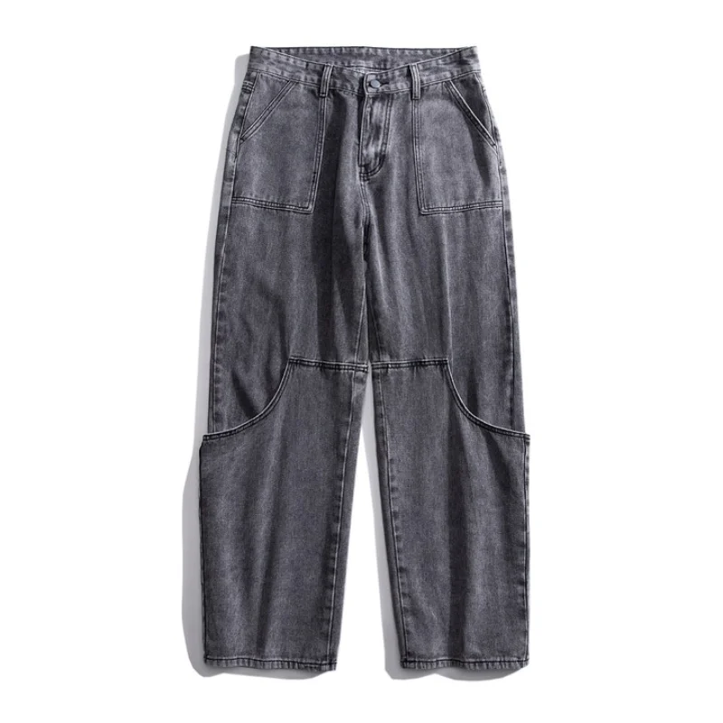 DEEPTOWN Patchwork Straight Jeans Men Streetwear Fashion Denim Pants Hip Hop Trousers Male Loose Casual Jananese Spring Plus 5XL