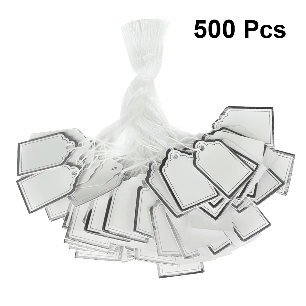 

500pcs Rectangular Price Tags Strung Marking Tags Jewelry Tags Labels with String Attached for Clothes Clothing Jewelry Rings (