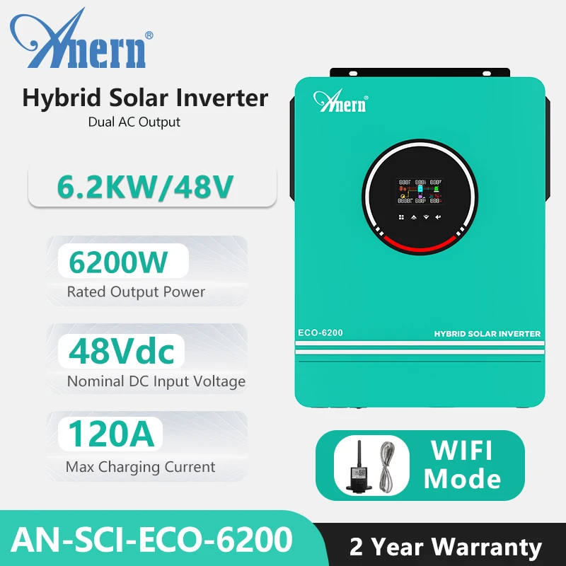 

4.2KW 6.2KW Hybrid Solar Inverter 6200W 24V 48V 220V 120A MPPT Solar Controller 90-450V Off Grid Inverter With Wifi