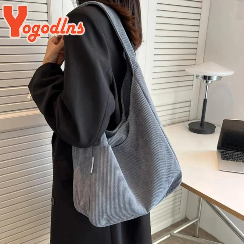 

2023 Casual Corduroy Shoulder Bag for Women Large Capacity Shopping Tote Autumn Winter Top-handle Bag Student Big Handbags