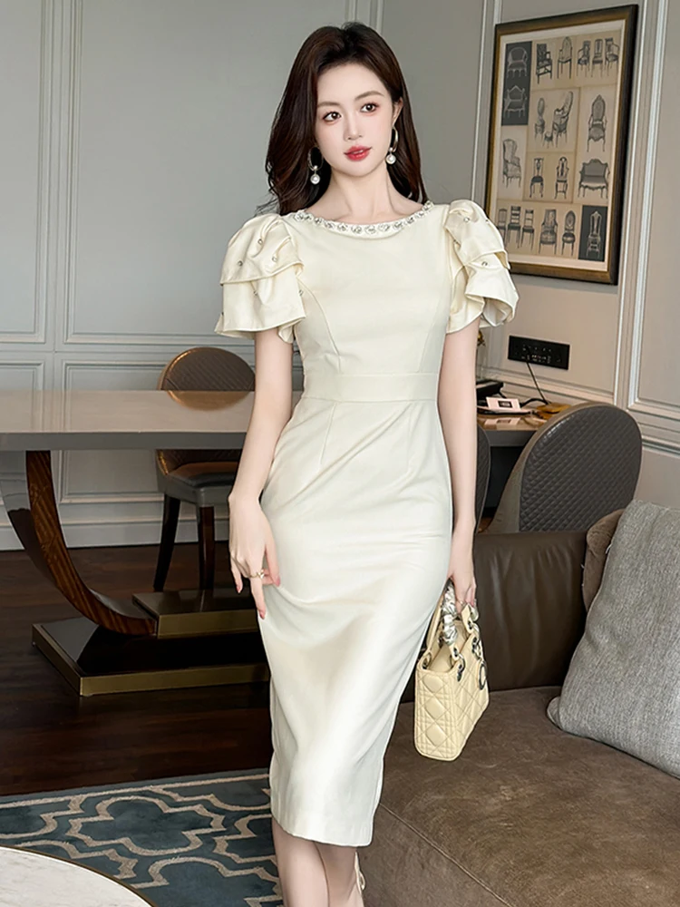 Женское Деловое платье элегантное облегающее OL с рукавами-фонариками в стиле