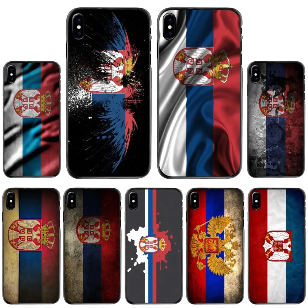 

For Apple iPhone 11 12 13 14 Pro MAX Mini 5 5S SE 6 6S 7 8 Plus 10 X XR XS Hard Case Cover Republic Serbia Realistic Flag Banner