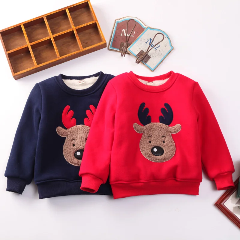 

fashion Winter children clothing boy thick plus velvet little girl baby cartoon pullover cotton coat cute Elk top infant clothes