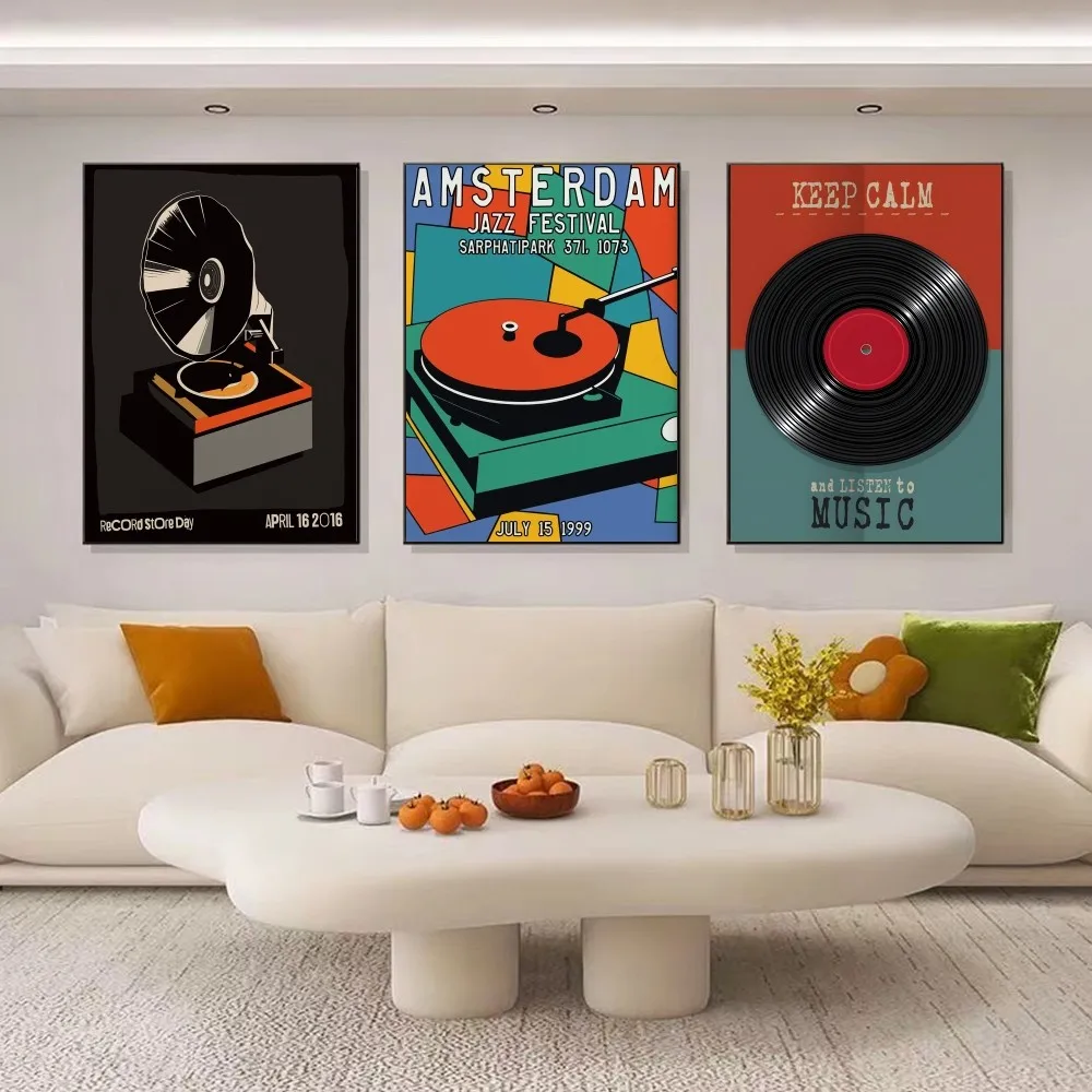 Винтажный постер с музыкой и виниловыми пластинами винтажный из крафт-бумаги