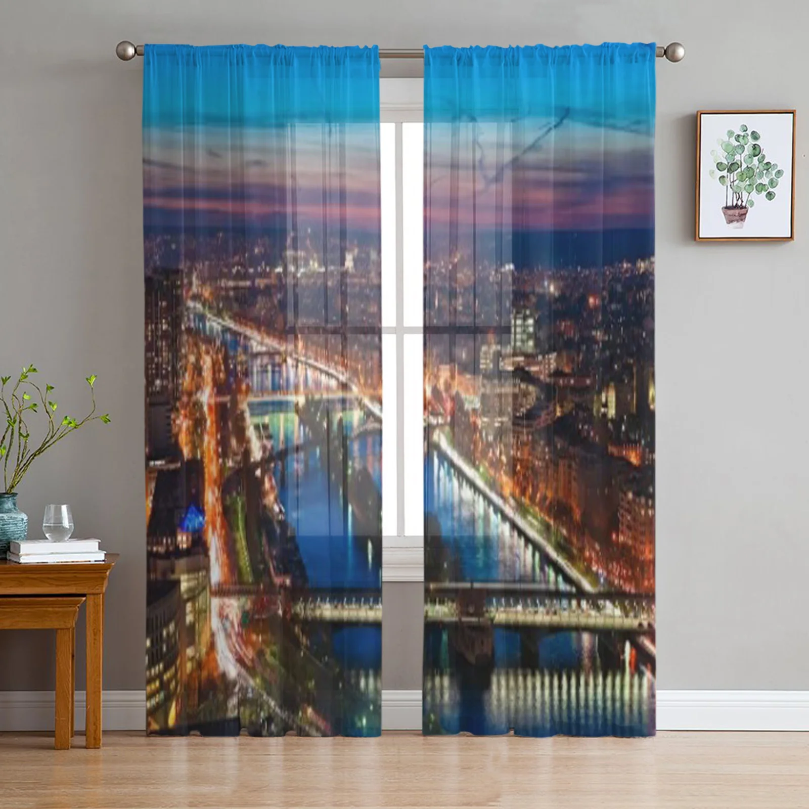 

Aerial View Of Paris At Night France Tulle Sheer Curtains for Living Room Bedroom Kitchen Decoration Voile Organza Curtains