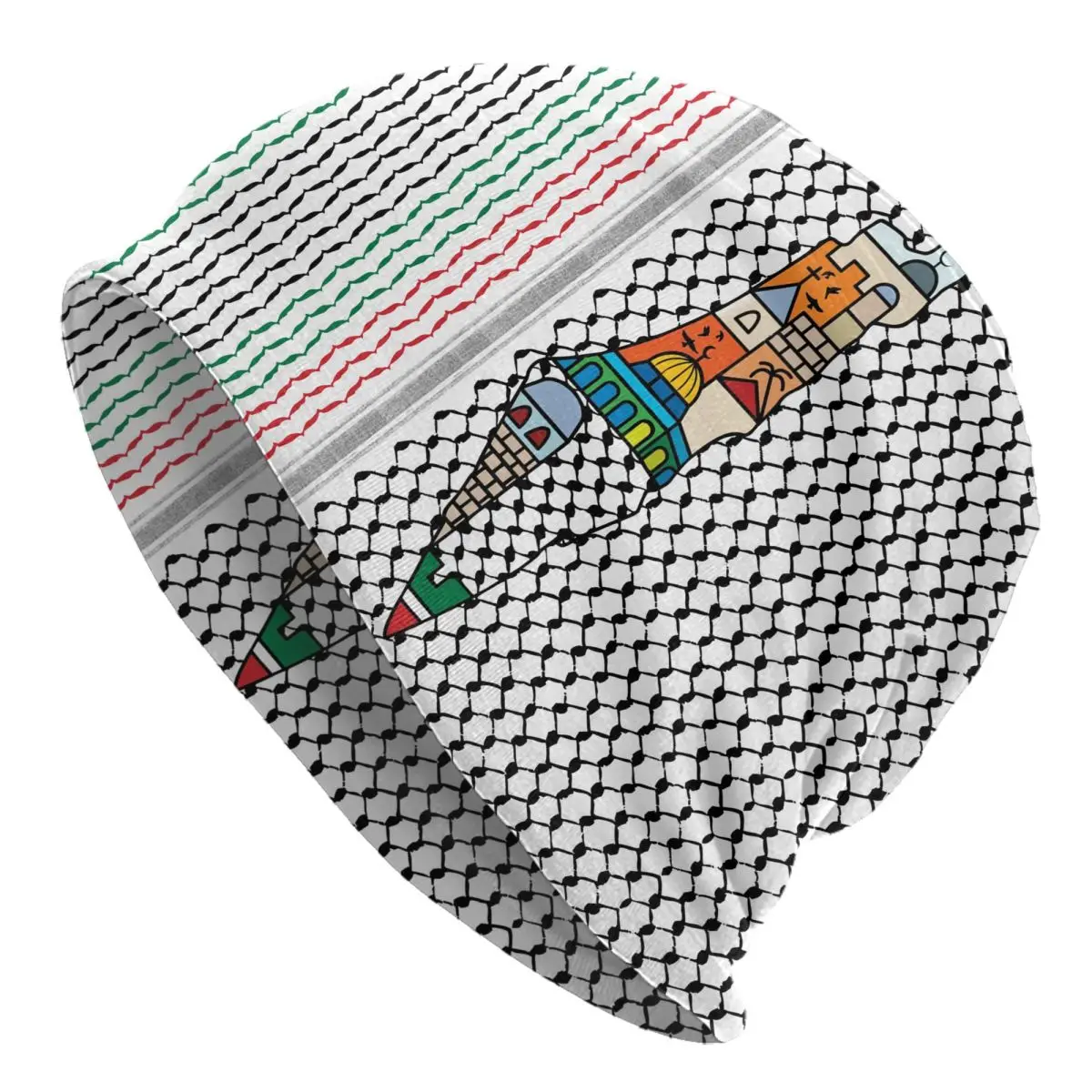 

Palestine Palestinian Map Bonnet Hat Knitting Hat Kufiya Hatta Pattern Jerusalem Skullies Beanies Hat Men's Women's Dual-use Cap