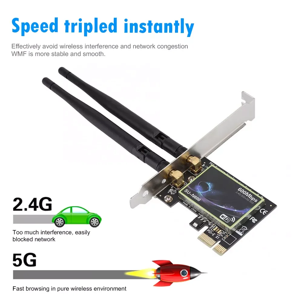 

Dual Band 600Mbps PCI-E Wireless Network Card 2.4G/5GHz PCI Express 802.11 b/g/n Gigabit Ethernet WiFi Adapter For Desktop PC