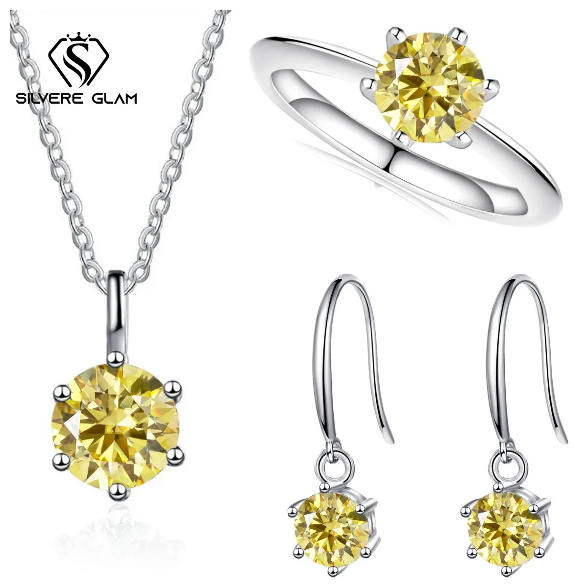Фото Кольцо из стерлингового серебра 925 пробы, серьги, ожерелье, комплект ювелирных изделий, 3 карата, цвет D, муассанит, простая атмосфера, женские украшения для подарка на вечеринку №4