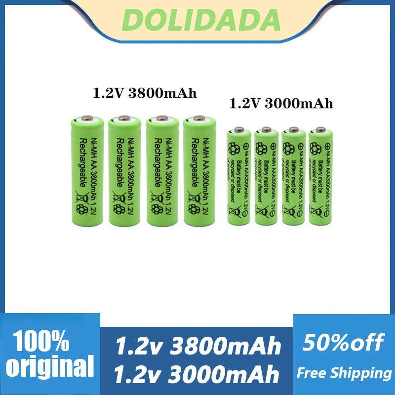 Абсолютно новые оригинальные перезаряжаемые аккумуляторы 1,2 в AA 3800 мАч Ni-MH + перезаряжаемые аккумуляторы 1,2 в AAA 3000 мАч Ni-MH