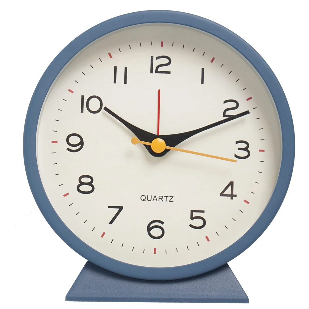 , Small Silent Bedside Desk Metal Clock With Light(blue)