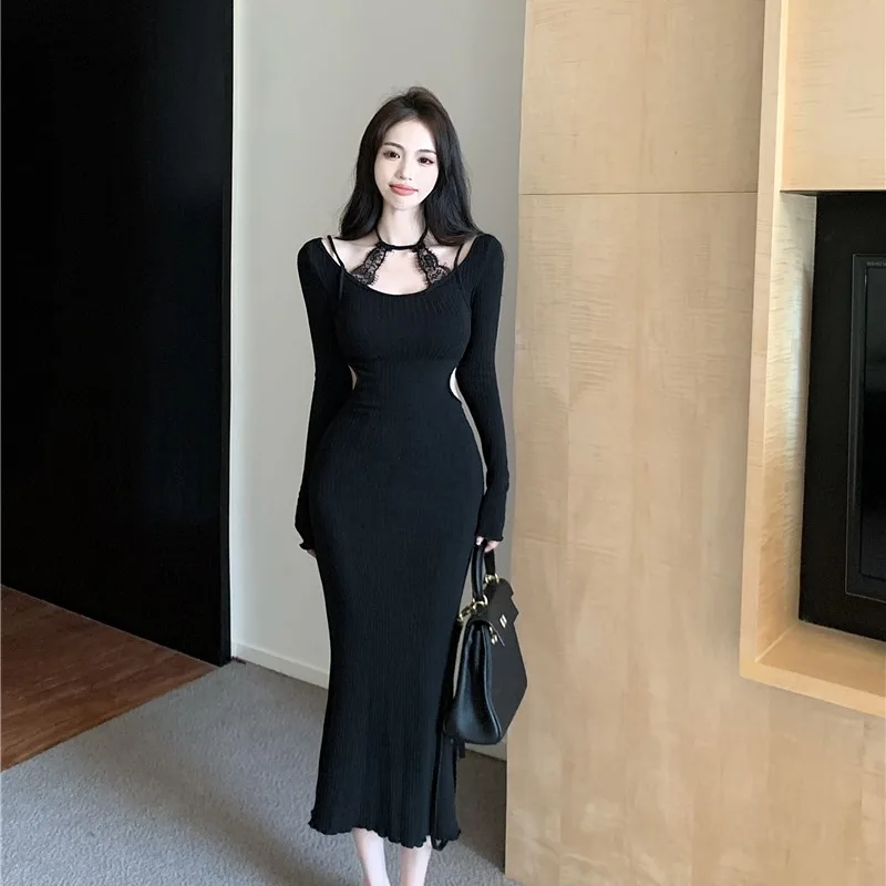 Облегающий талию сексуальный кружевной топ с подвесным воротником элегантная