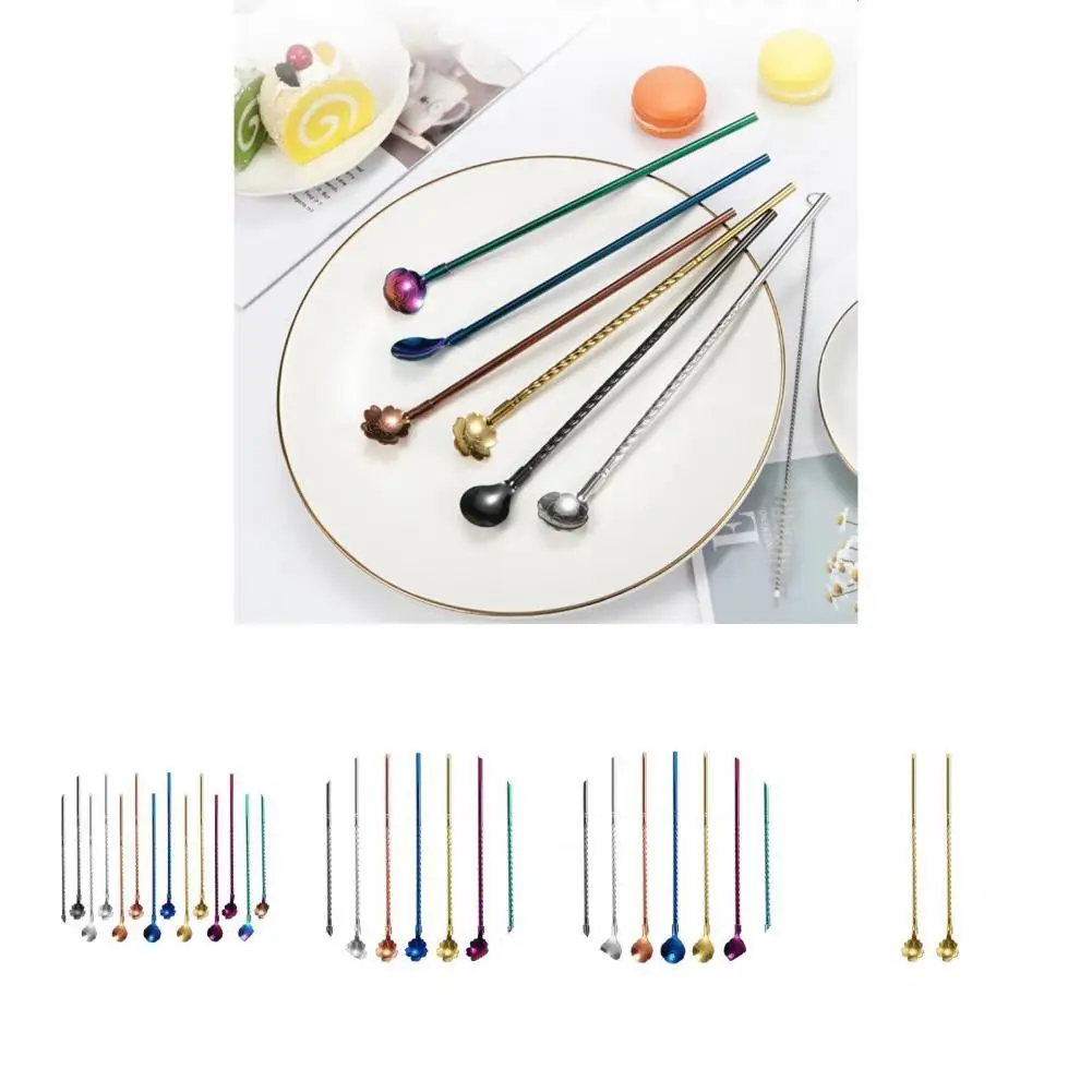 

Practical Straw Spoon Anti-rust Reliable Stirring Spoon Bar Coffee Stirring Straw Spoon for Home Stirring Straw Spoon