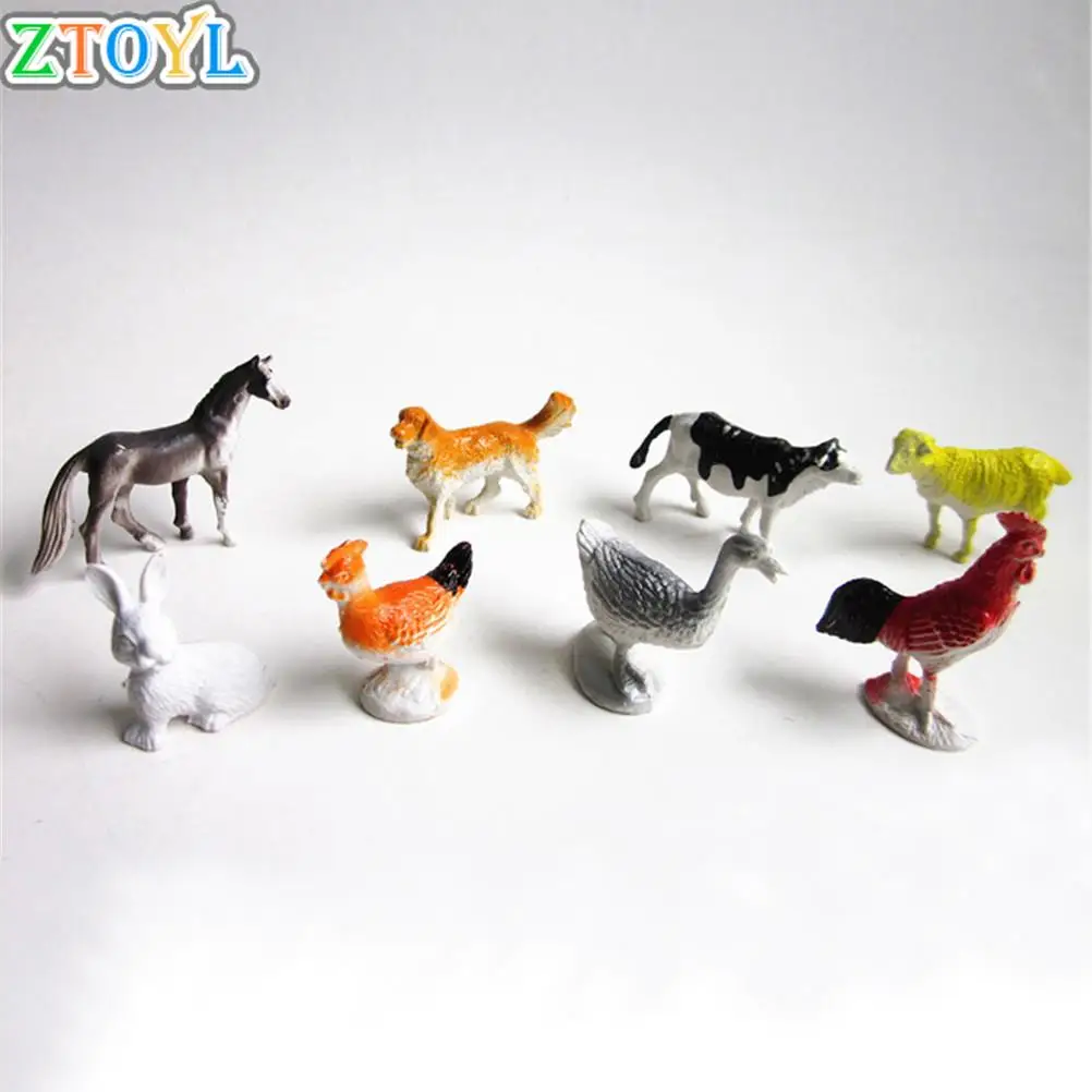 

8Pcs Chicken duck Gift Kids Farm animals models figures figurines set toys small plastic Simulation horse cat dog cow pig sheep