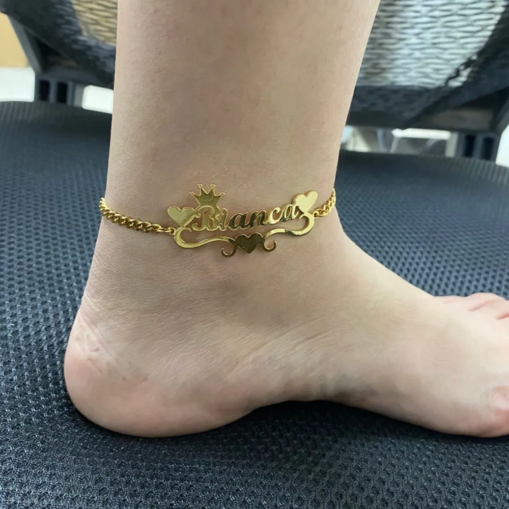 

Foot Jewelry Gold Cuban Chain Nameplate Anklet Custom Name Anklets For Women Personalized Bijoux Femme Best Friends Gift