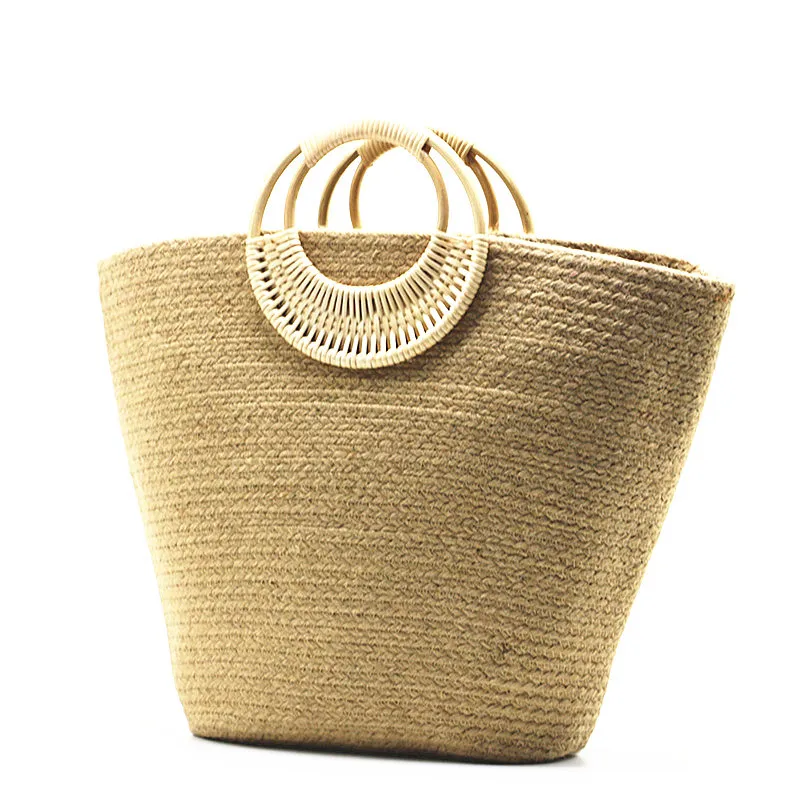 Large capacity hemp rope new straw woven bag hand beach fashion women's |