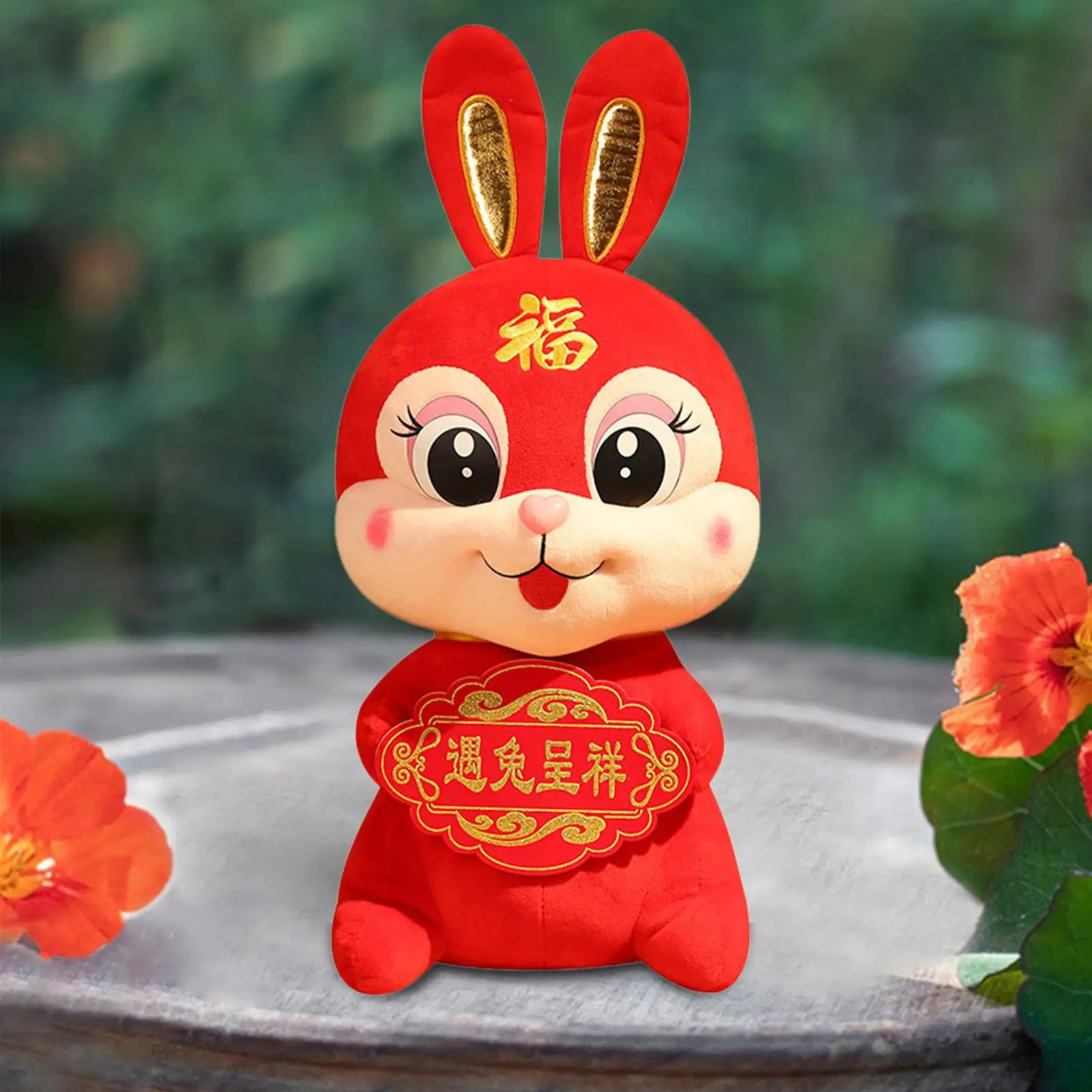 

Traditional Chinese Zodiac Rabbit Doll Collectable Sofa Figurine Bunny Plush Toy for Tabletop Bookshelf New Year Bar Holidays