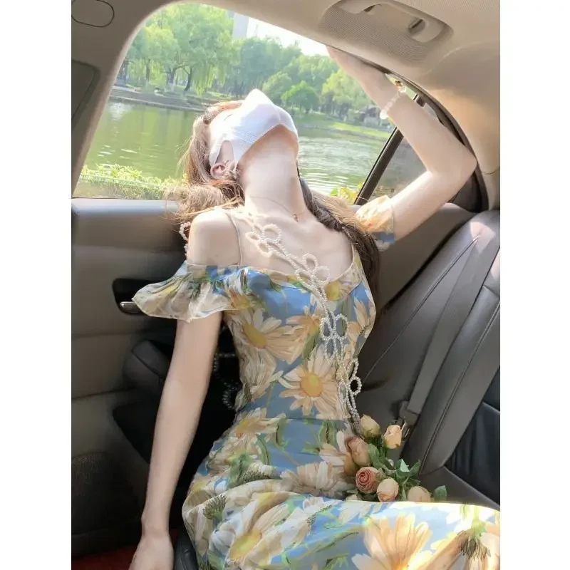 Французское романтическое летнее новое винтажное платье для отдыха в море