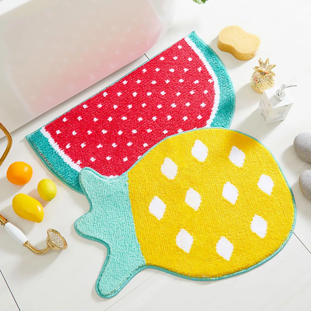 

Cartoon Flocking Carpet Absorbent Bathroom Rug Cartoon Watermelon Pineapple Door Mat Area Rugs Bedroom Floor Mats