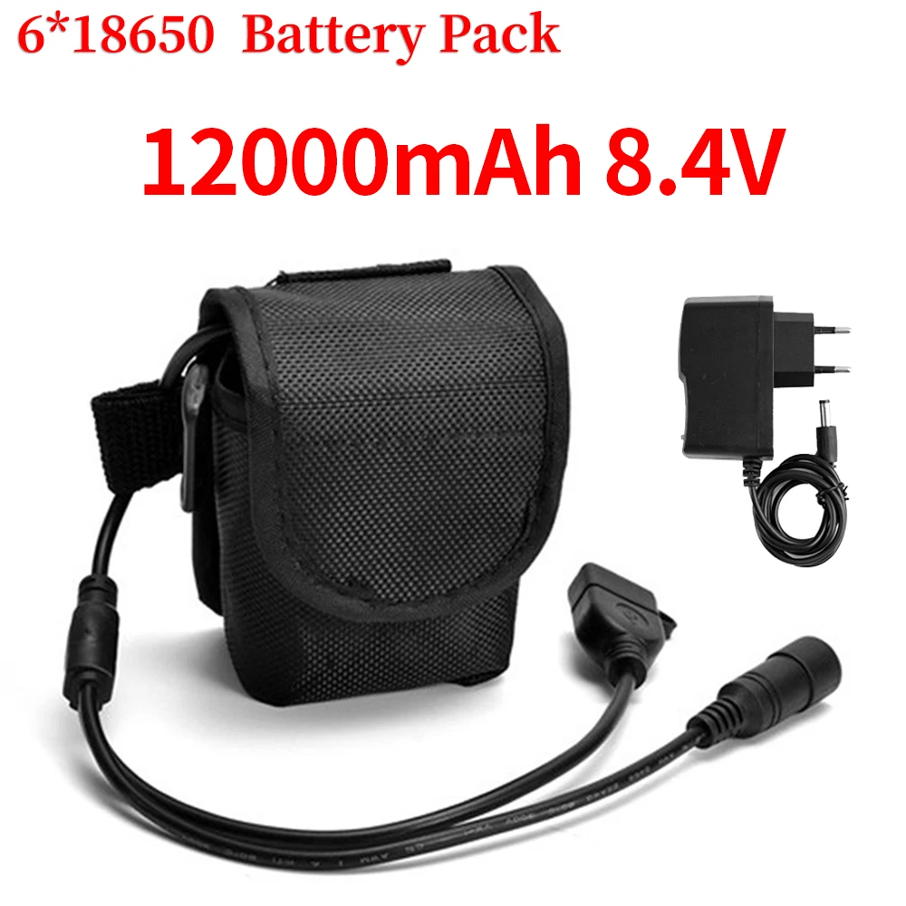 

8.4V 12000mAh 6x 18650 Battery Pack + Lithium Ion Battery Bag for Bike Flashlight Bicycle Light Accessories Headlight Headlamp