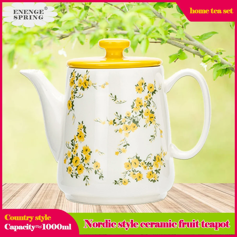 

1000ML Nordic Style Teapot In-Glaze Ceramic Brewing Tea Pot Cold Kettle Flower Teapot For Tea Brewing In Mug Fashion Tea Set