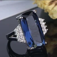 exquisite silver color dark blue geometric rectangle crystal zircon rhinestone female ring for women party jewelry