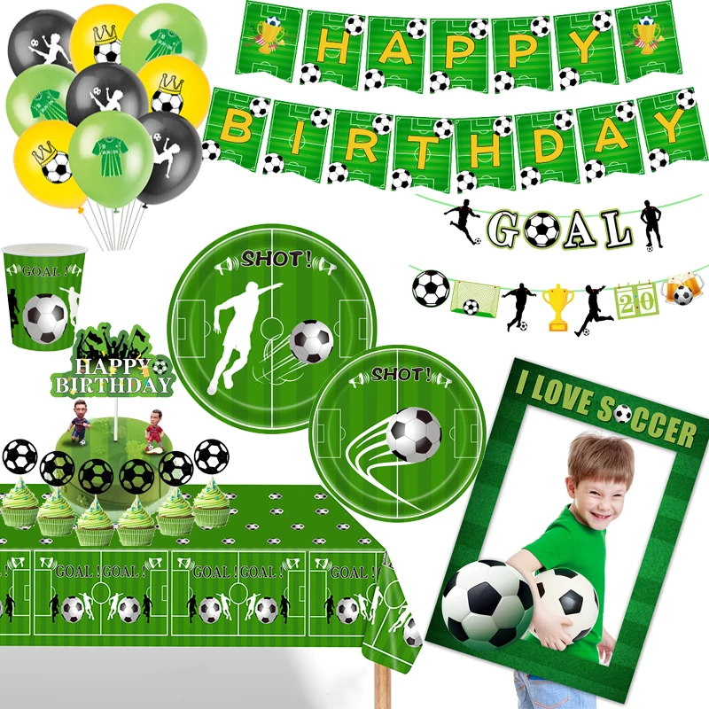 

Football Party Decoration Boy Kids Birthday Party Decor Disposable Tableware Sport Shot Goal Soccer Theme Party Balloons Banner