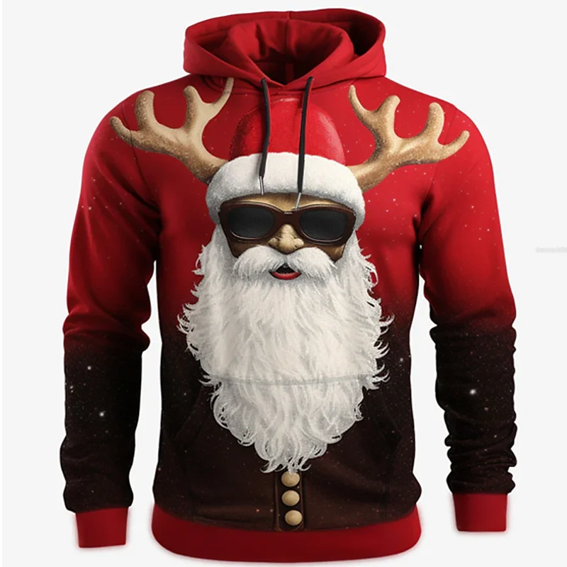

Graphic Santa Claus Men's Fashion 3D Printed Hoodie Christmas Sports Outdoor Festive Long Sleeve Hoodie