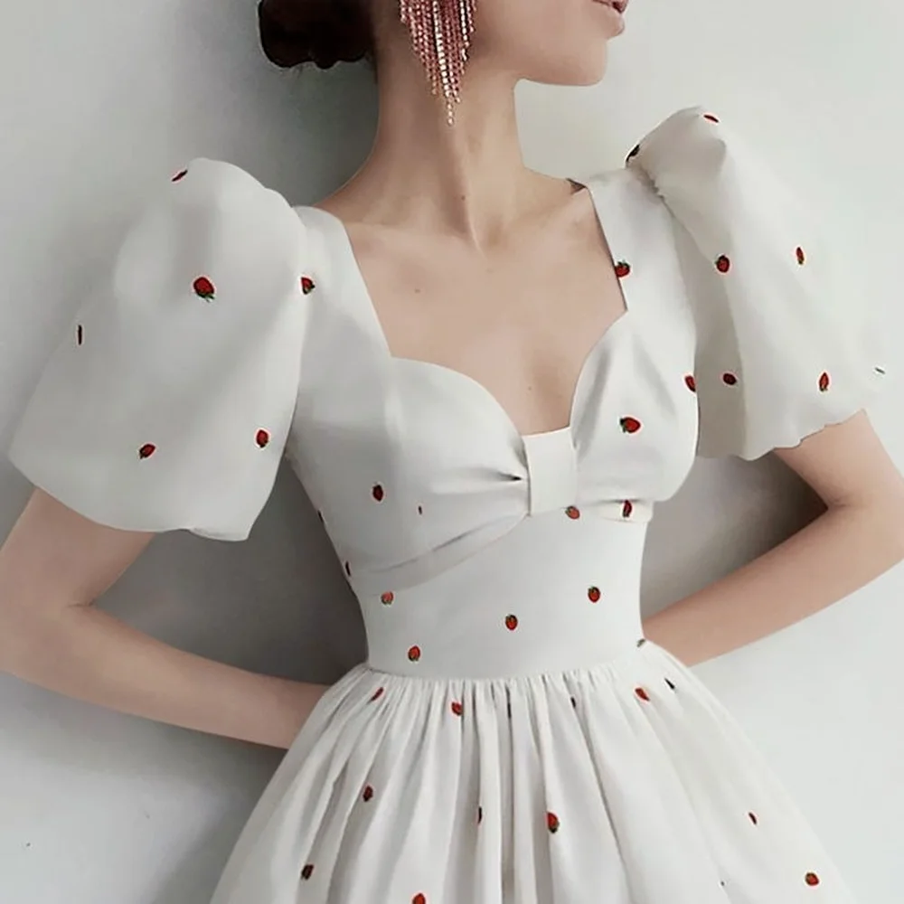 

Платье женское средней длины с пышными рукавами, элегантное вечернее праздничное Макси-платье в горошек, белое черное, на лето