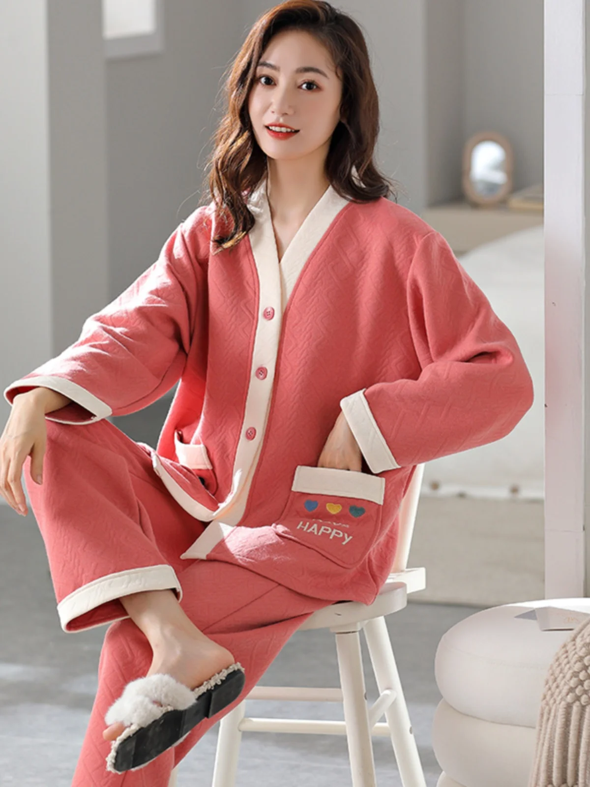 5XL Super Plus size Air Cotton Pajamas Women Autumn and Winter Fat Sister plus Size 00.00kg Kimono Cardigan Thin Q...