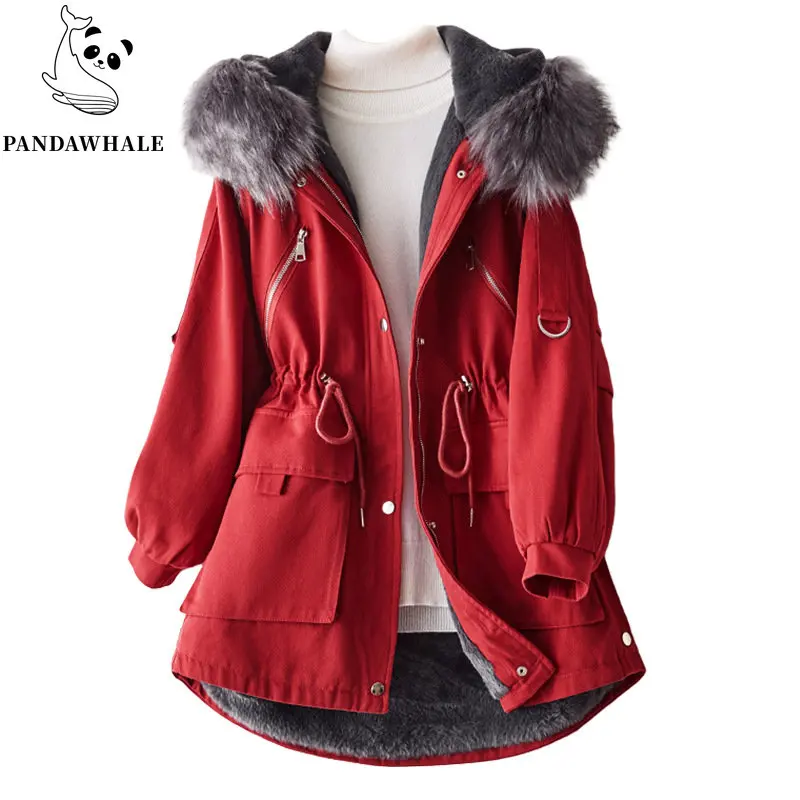 Winter Jacket Women 2022 Thick Warm High Quality Down Cotton Coats Famale Clothing Hooded Solid Padded Tooling Parkas Red Tops