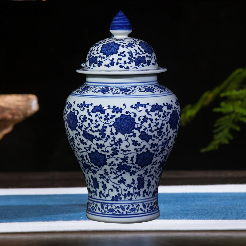 Porcelain Vase Storage Jar Antique Blue And White Modern Home Living Room Handmade Decor Candy Jars For Spices Kitchen Canisters