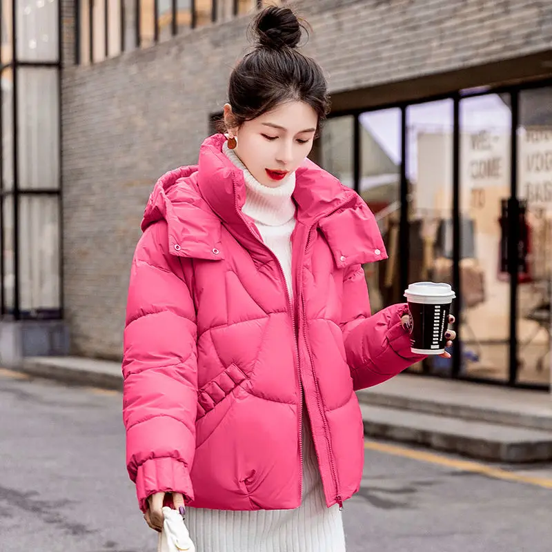 

Пальто женское зимнее в Корейском стиле, теплая свободная парка с капюшоном, на молнии, с хлопковой подкладкой, уличная одежда в стиле Харадзюку