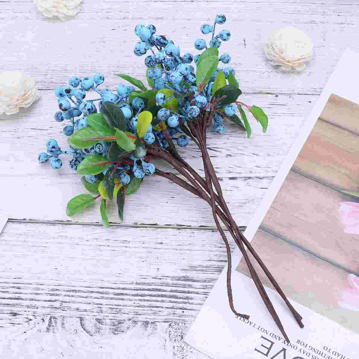

Berry Berries Artificial Fake Stems Christmas Blueberry Flower Holly Branches Picks Red Faux Decor Pick Blueberries Stem Xmas