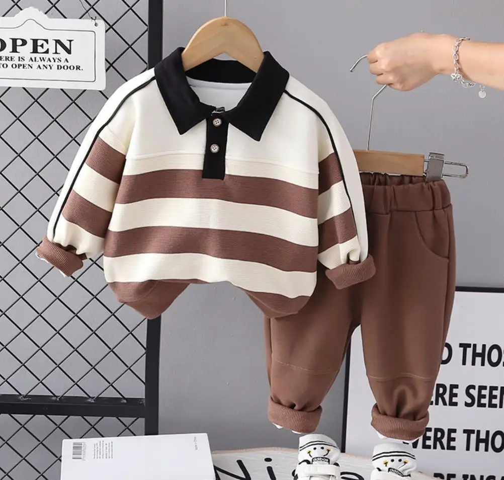 

Осенняя одежда для мальчиков, кофта с отложным воротником и длинными рукавами и штаны в Корейском стиле, комплект из 2 предметов, детская одежда для малышей