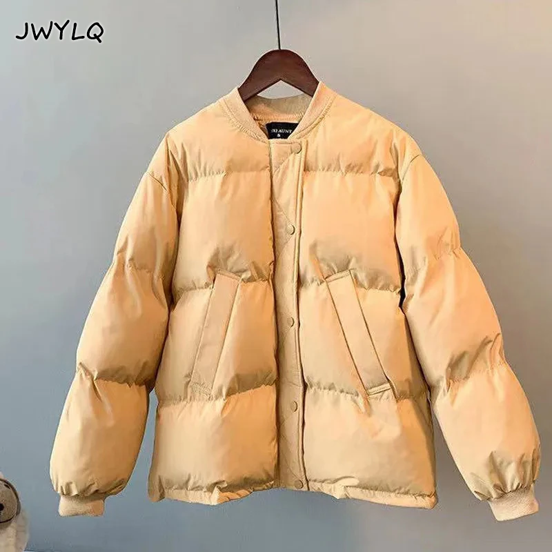 

Winter Baseball Jackets Cropped Women 2022 Thicken Warm Cotton Bread Clothes Coat Solid Color All-match Simple Parkas Outerwear