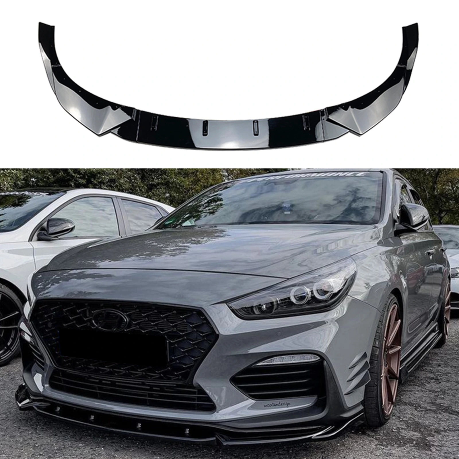 

For Hyundai I30N MK3 2017 2018 2019 Gloss Black/Carbon Fiber Look Front Bumper Spoiler Lip Lower Splitter Blade Plate Splitter