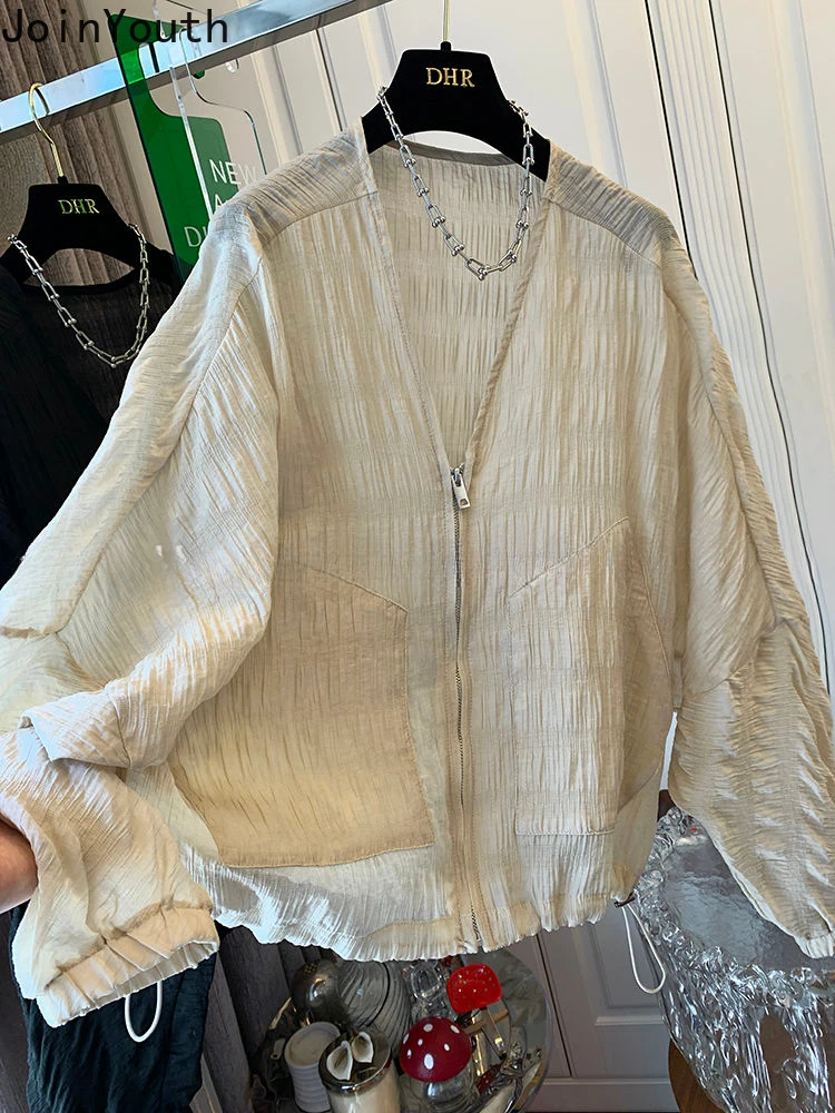 Женская винтажная куртка на молнии Тонкий Повседневный укороченный топ с