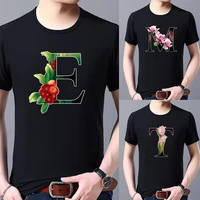 summer new flower color letter short sleeve print clothing men t shirt harajuku graphic clothing mens top all match sports tee