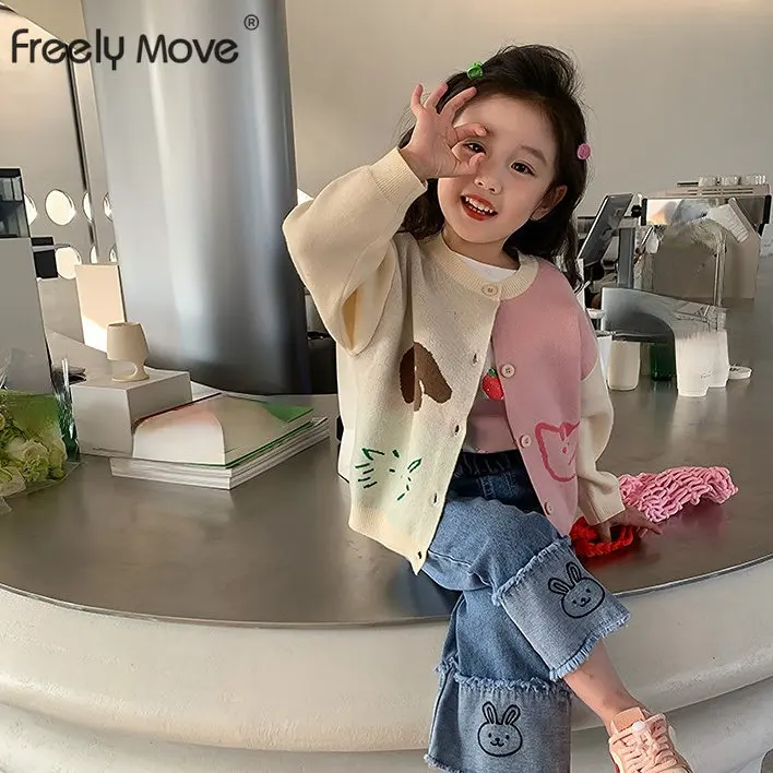 

Свитер для новорожденных, пальто для девочек, весна-осень, детский вязаный кардиган с мультяшными пуговицами для малышей, детские топы, одежда