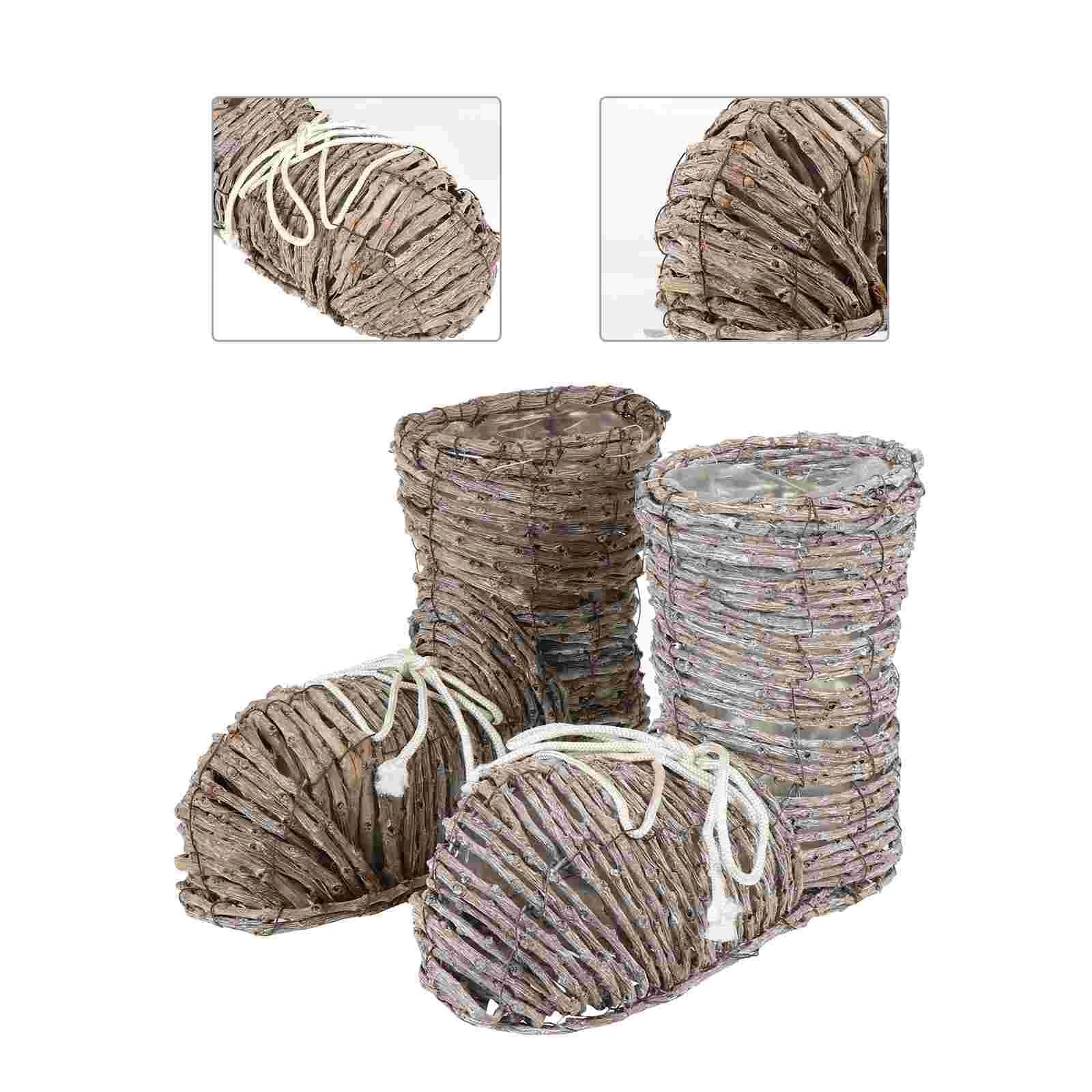 

1 Pair Rattan Storage Baskets Boots Shape Flower Pot Planter Basket