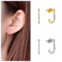 925 sterling silver needle colorful crystal stud earrings for women geometry simple earrings 2022 ins fashion fine jewelry
