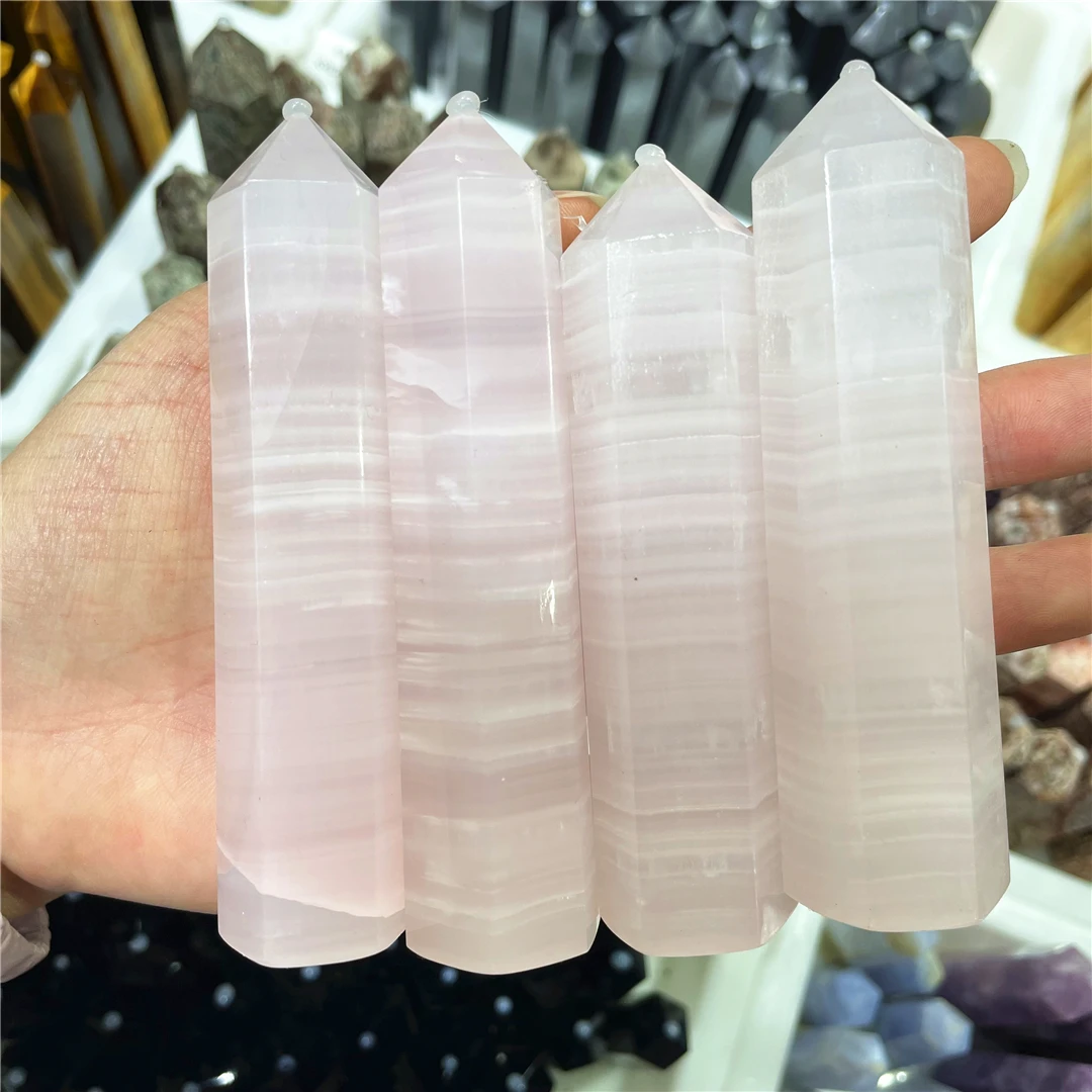 

2PC Natural Pink Calcite Quartz Mineral Crystal Points Small Tower Charms Ornament Aesthetic Decorative Items For Home Dr Stone