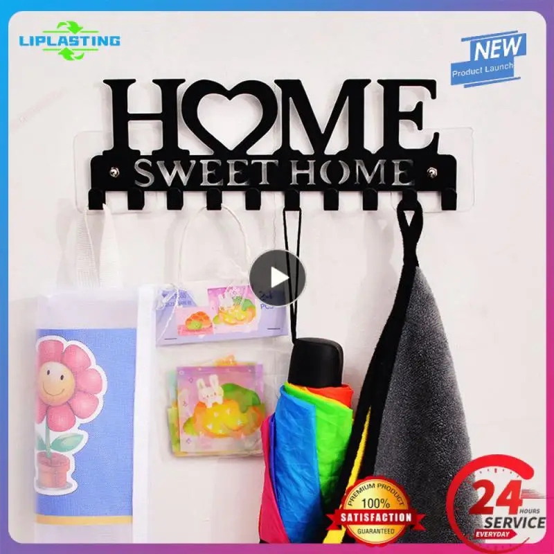 

Bathroom Rangement Kitchen Organizer Home Black Metal Hooks Balcony Key Holder Organization Storage 2023 Clothes Rack Sweet