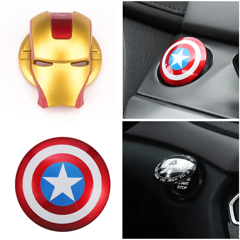 

America Spider Superhero 3D Car Interior Engine Ignition Start Stop Button Protective Cover Stickers Toys for Women Men Gift